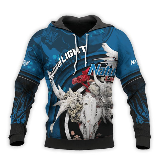 Personalized Natural Light Deer Skull With Mushrooms Hoodie & Zip Hoodie - Flexiquor.com