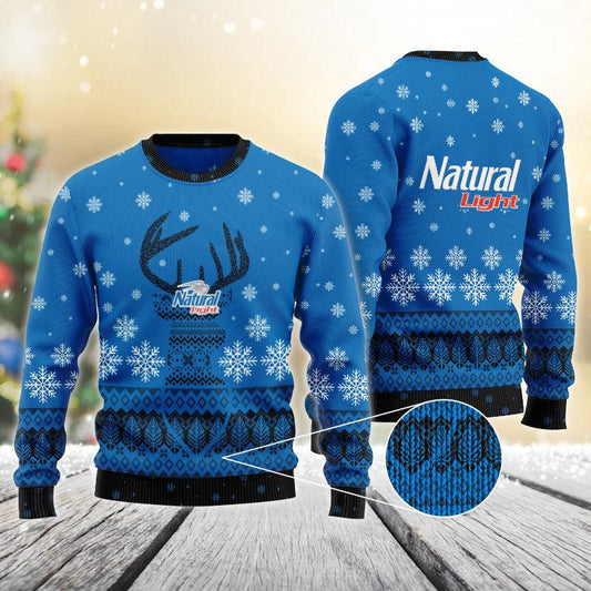 Blue Natural Light Reindeer Snowy Christmas Sweater