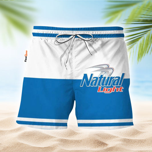 Natural Light Blue And White Basic Swim Trunks - Flexiquor.com