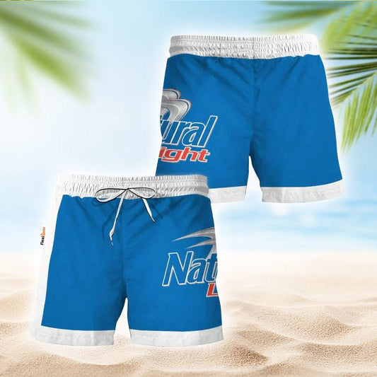 Natural Light Blue White Basic Swim Trunks - Flexiquor.com