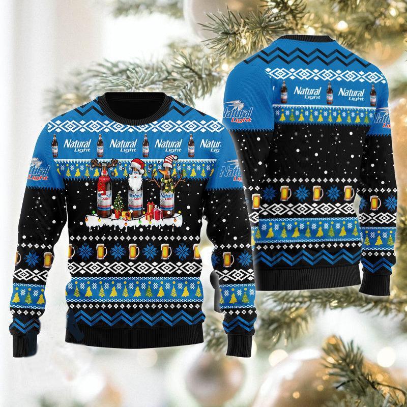 Natural Light Santa Reindeer Snowflake Ugly Christmas Sweater