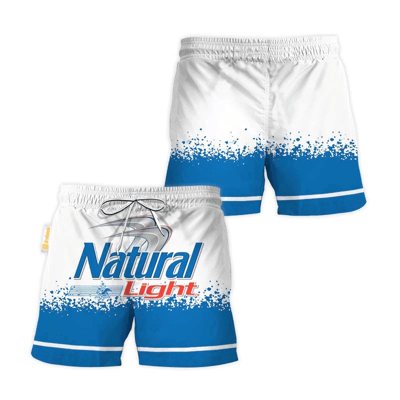 Natural Light White Blue Basic Swim Trunks - Flexiquor.com