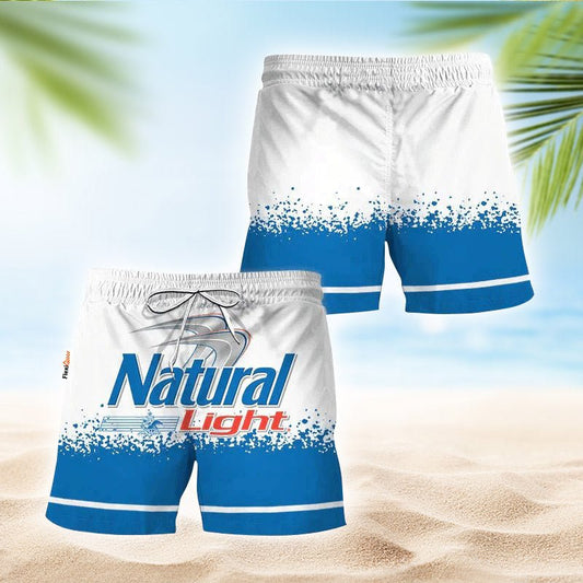 Natural Light White Blue Basic Swim Trunks - Flexiquor.com