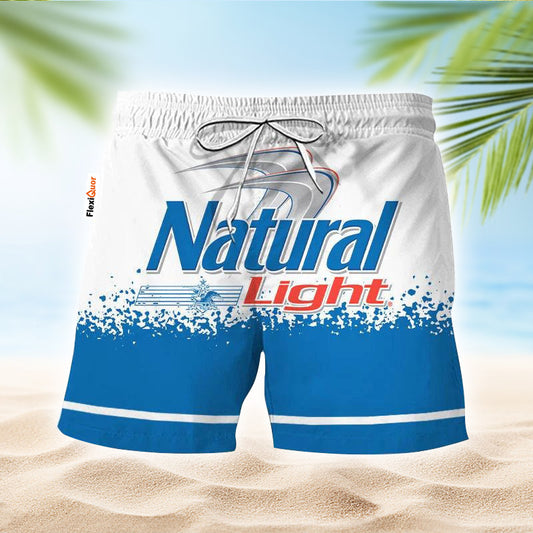 Natural Light White Blue Basic Swim Trunks - Flexiquor.com