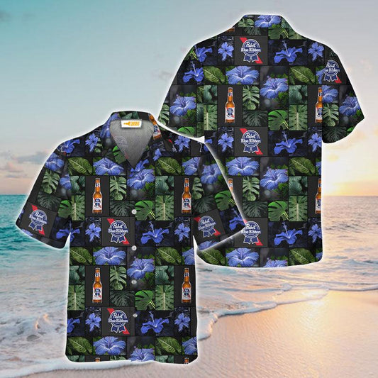Pabst Blue Ribbon Flower Hawaiian Shirt