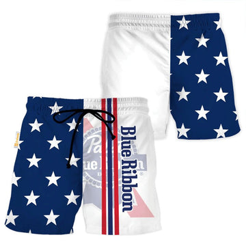 Pabst Blue Ribbon American Flag Swim Trunks - Flexiquor.com