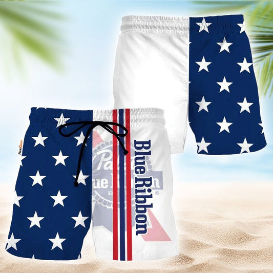 Pabst Blue Ribbon American Flag Swim Trunks - Flexiquor.com