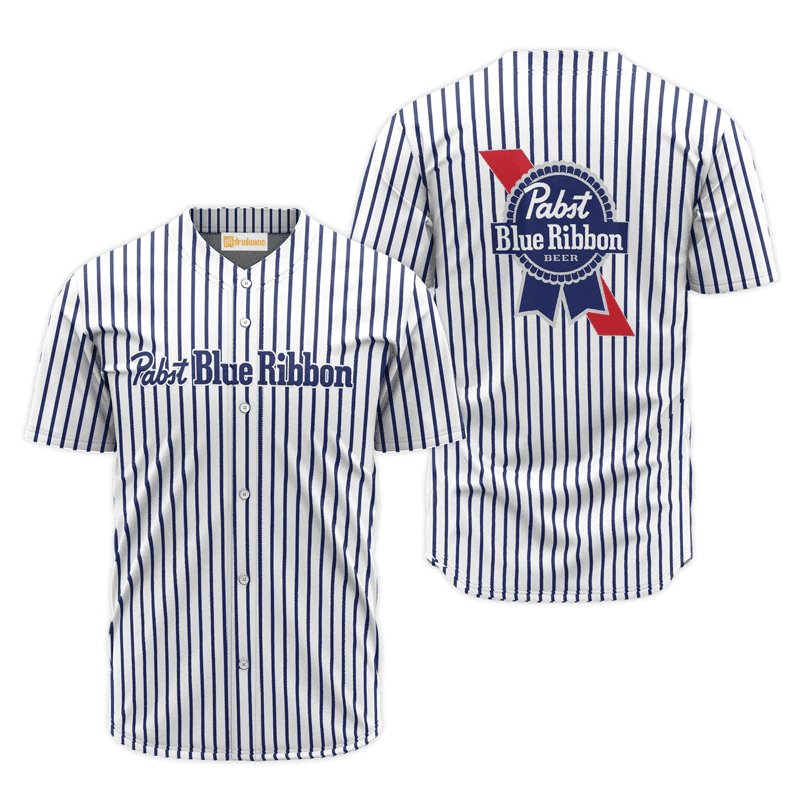 Pabst Blue Ribbon Blue And White Striped Jersey Shirt - Flexiquor.com