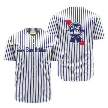 Pabst Blue Ribbon Blue And White Striped Jersey Shirt - Flexiquor.com