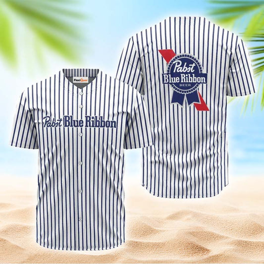 Pabst Blue Ribbon Blue And White Striped Jersey Shirt - Flexiquor.com