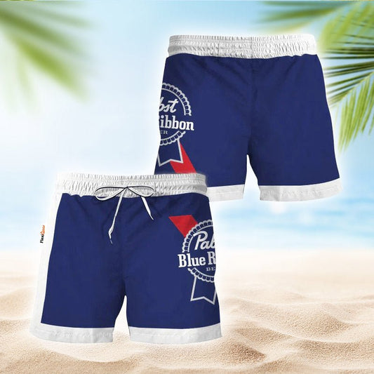 Pabst Blue Ribbon Blue White Basic Swim Trunks - Flexiquor.com