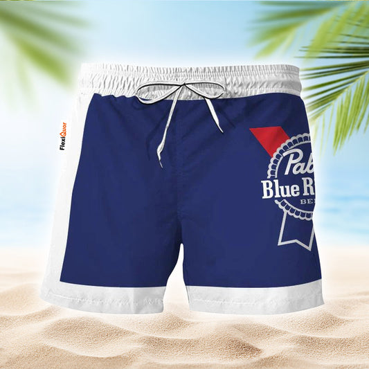 Pabst Blue Ribbon Blue White Basic Swim Trunks - Flexiquor.com