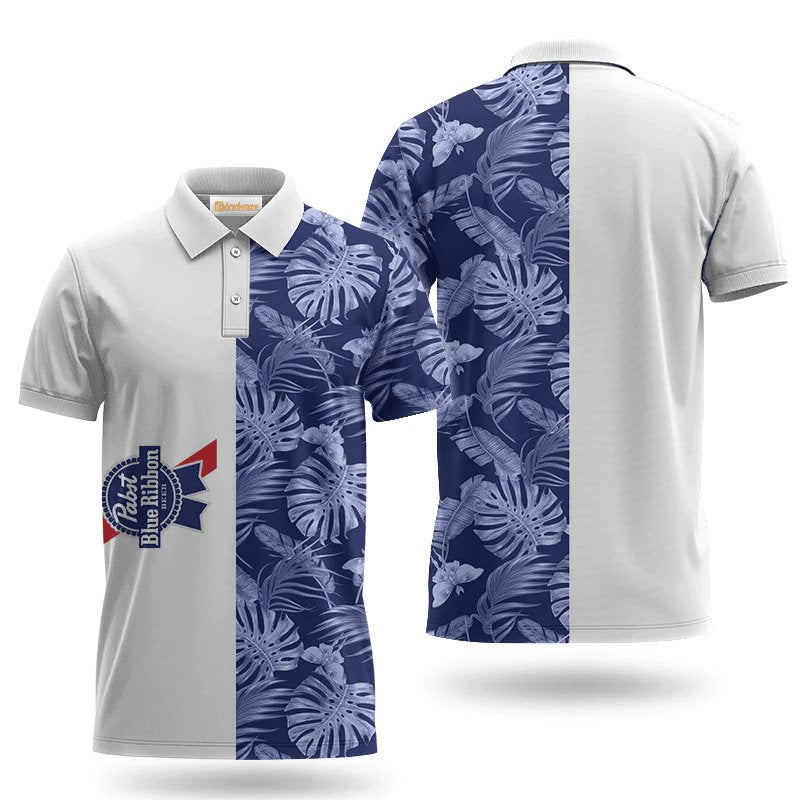 Pabst Blue Ribbon Swiss Cheese Leaf Polo Shirt - Flexiquor.com