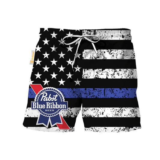 Pabst Blue Ribbon USA Flag Swim Trunks - Flexiquor.com