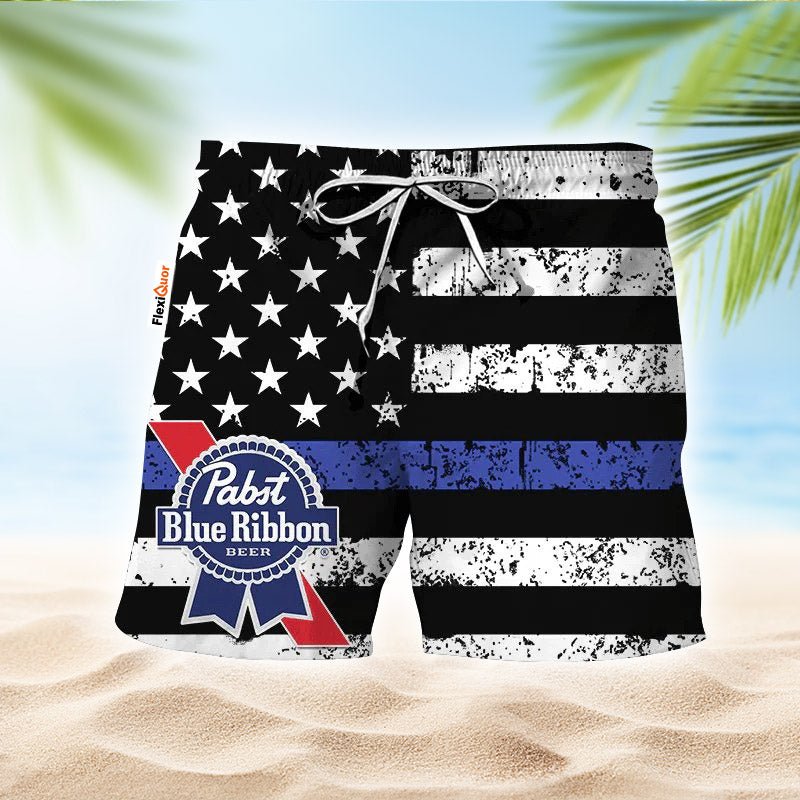 Pabst Blue Ribbon USA Flag Swim Trunks - Flexiquor.com