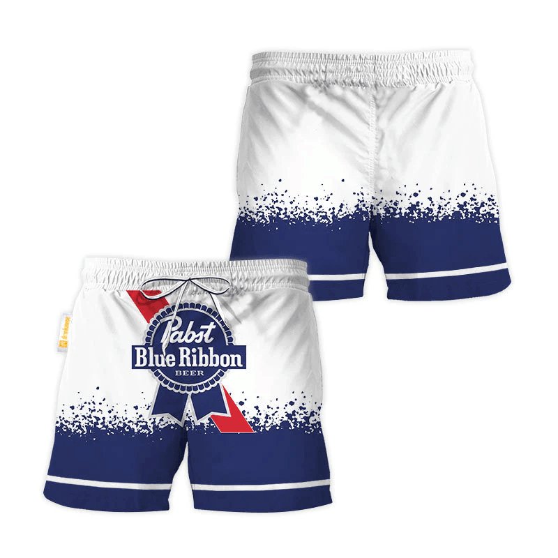 Pabst Blue Ribbon White Blue Basic Swim Trunks - Flexiquor.com