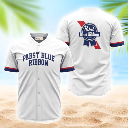Pabst Blue Ribbon White Jersey Shirt - Flexiquor.com