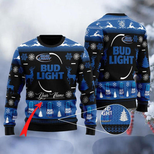 Personalized Black Bud Light Ugly Sweater