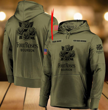 Personalized Military Green Four Roses Whiskey Hoodie & Zip Hoodie