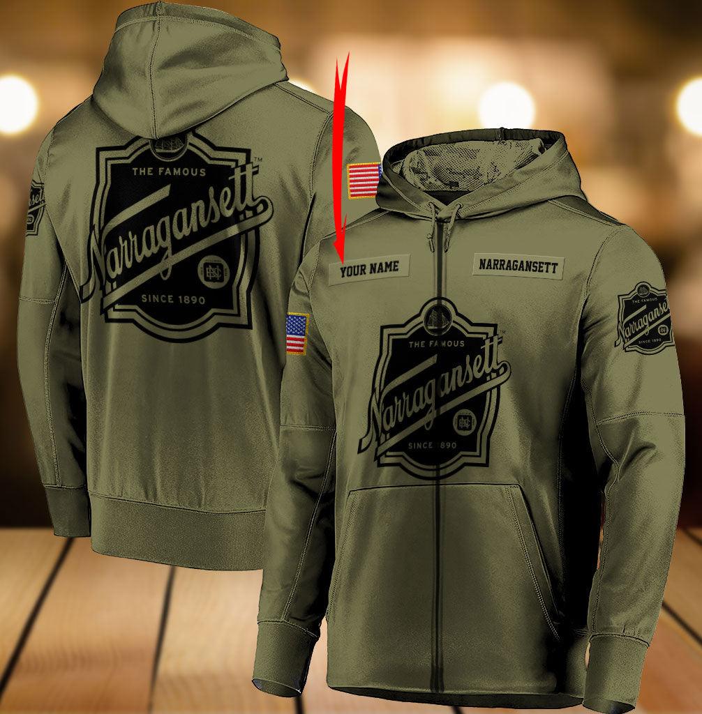 Personalized Military Green Narragansett Beer Hoodie & Zip Hoodie