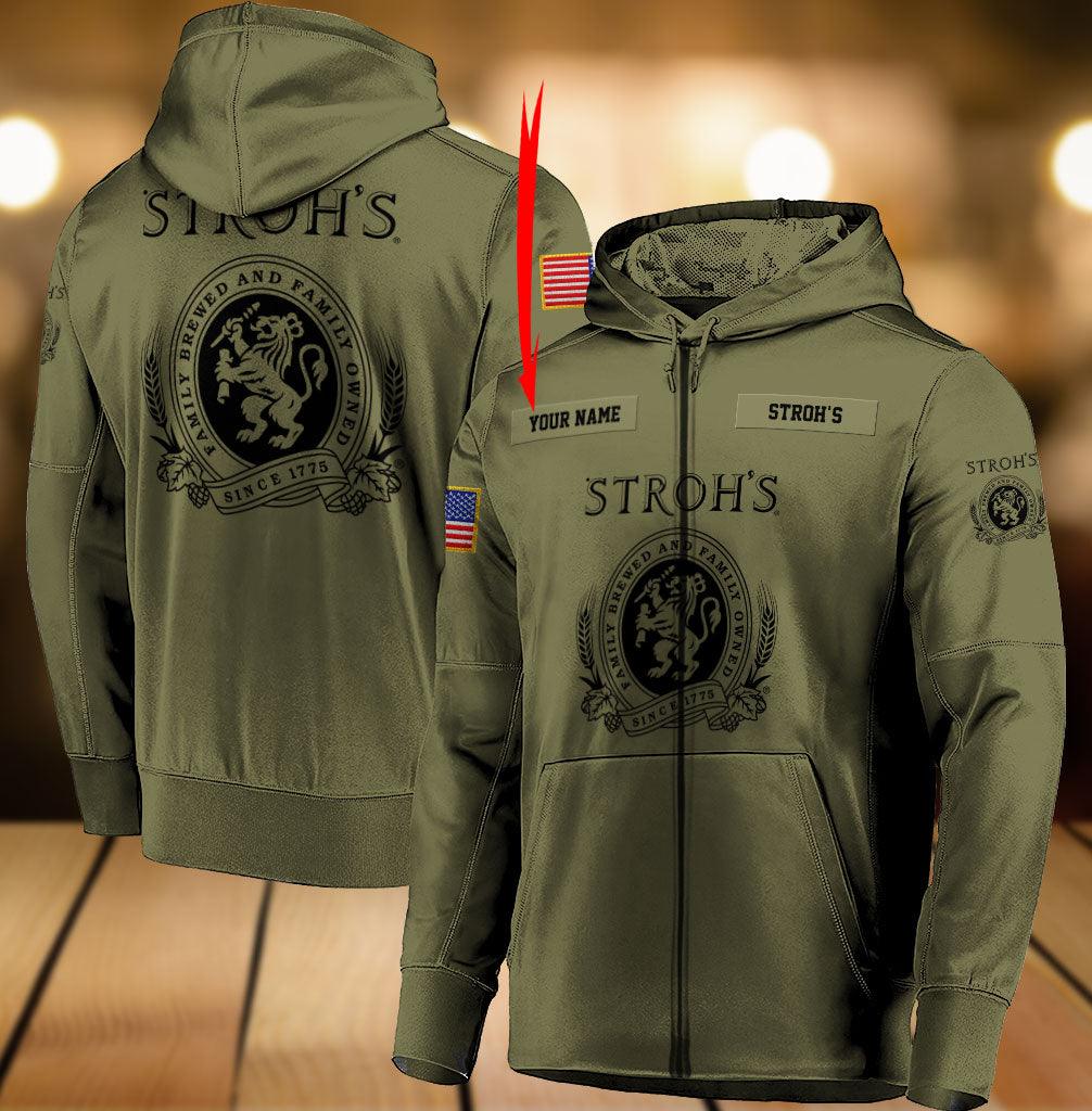 Personalized Military Green Stroh's Beer Hoodie & Zip Hoodie