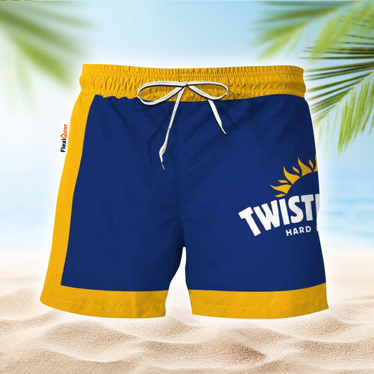 Twisted Tea Blue Yellow Basic Swim Trunks - Flexiquor.com
