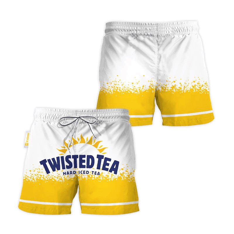 Twisted Tea White Yellow Basic Swim Trunks - Flexiquor.com