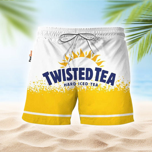 Twisted Tea White Yellow Basic Swim Trunks - Flexiquor.com