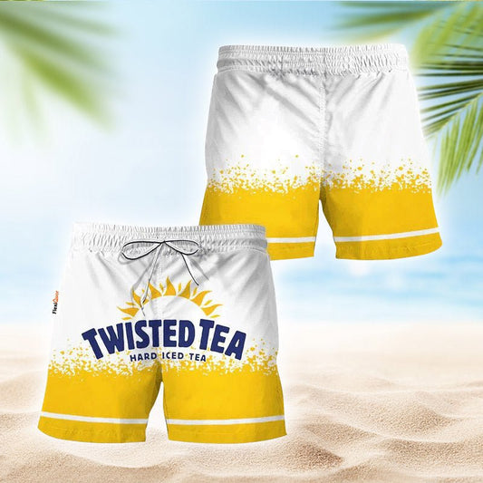 Twisted Tea White Yellow Basic Swim Trunks - Flexiquor.com
