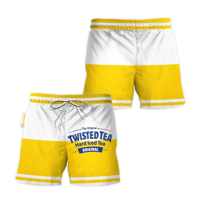 Twisted Tea Yellow And White Basic Swim Trunks - Flexiquor.com