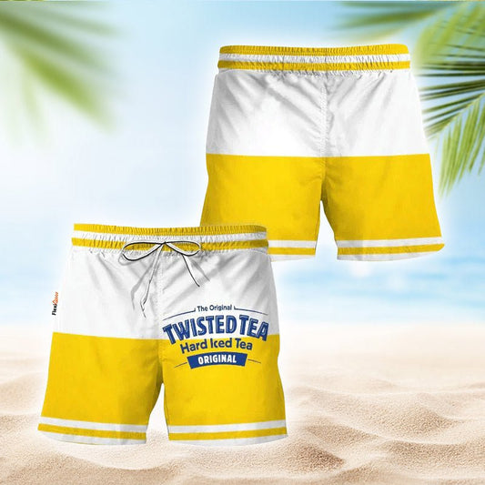 Twisted Tea Yellow And White Basic Swim Trunks - Flexiquor.com