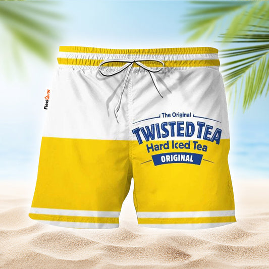 Twisted Tea Yellow And White Basic Swim Trunks - Flexiquor.com