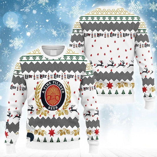 White Miller Lite Christmas Ugly Sweater