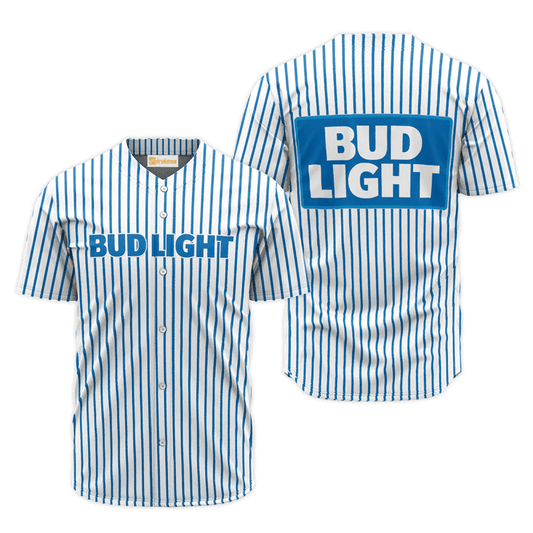 Bud Light Blue And White Striped Jersey Shirt