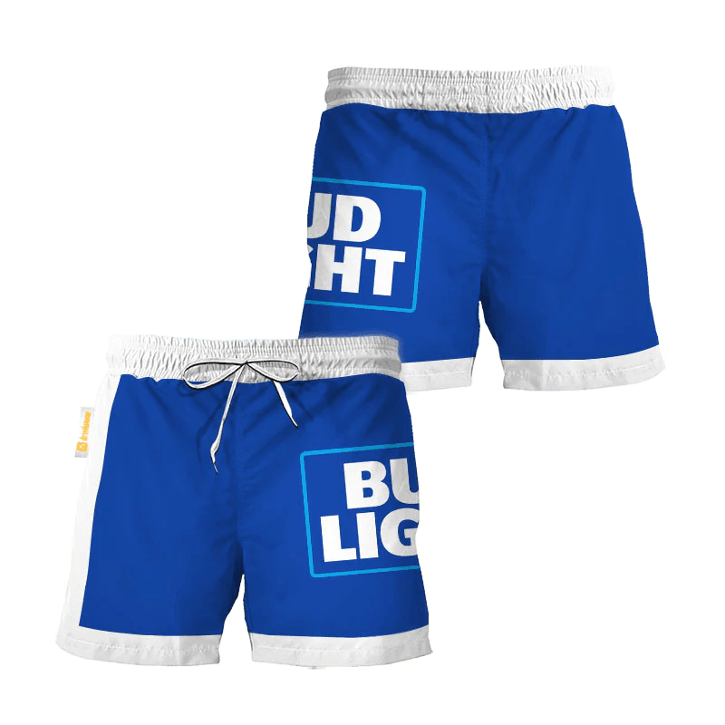 Bud Light Blue White Basic Swim Trunks