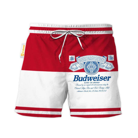 Budweiser Red And White Basic Swim Trunks 1