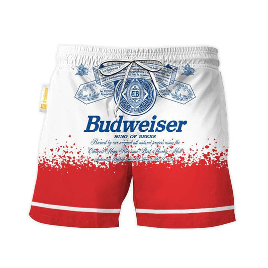 Budweiser Red White Basic Swim Trunks 1