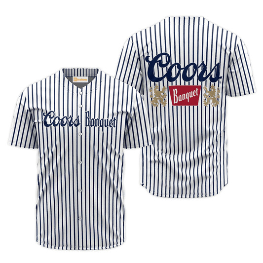 Coors Banquet Blue And White Striped Jersey Shirt