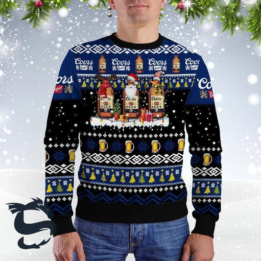 Coors Banquet Santa Reindeer Snowflake Christmas Sweater - Flexiquor.com