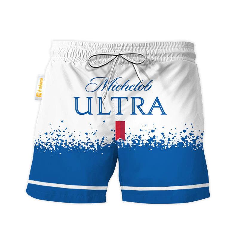 Michelob Ultra White Blue Basic Swim Trunks - Flexiquor.com