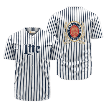 Miller Lite Blue And White Striped Jersey Shirt