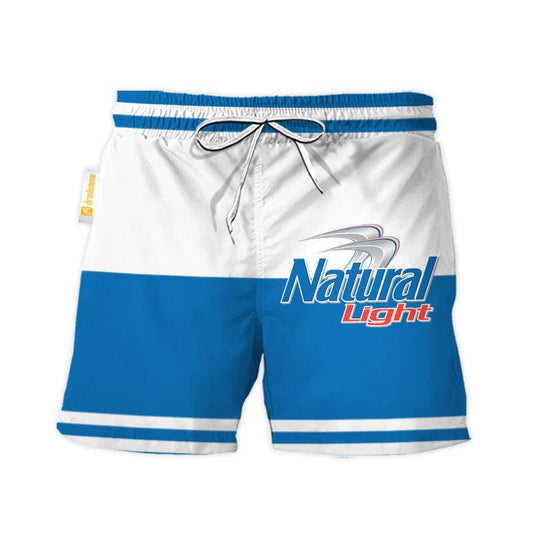 Natural Light Blue And White Basic Swim Trunks - Flexiquor.com