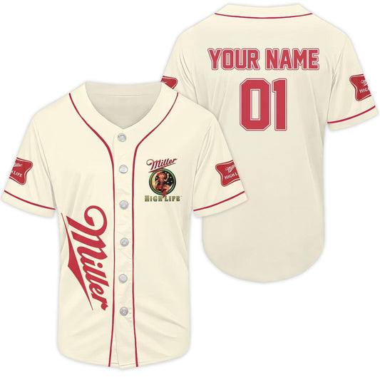 Personalized Beige Miller High Life Baseball Jersey