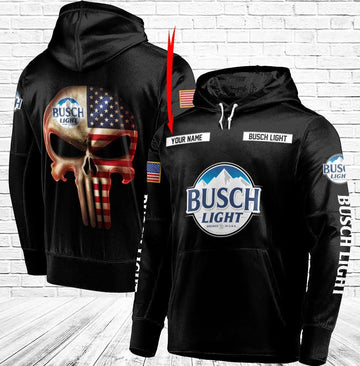 Personalized Black USA Flag Skull Busch Light Hoodie - Santa Joker