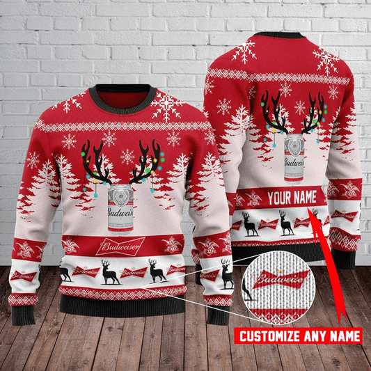 Personalized Budweiser Christmas Sweater - Flexiquor.com