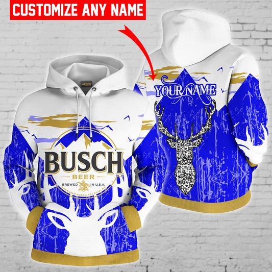 Personalized Busch Beer Blue Reindeer Head Hoodie