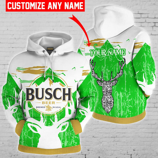 Personalized Busch Beer Green Reindeer Head Hoodie