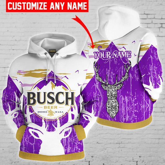 Personalized Busch Beer Violet Reindeer Head Hoodie