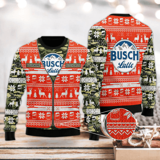 Personalized Busch Latte Camo Xmas Sweater - Flexiquor.com