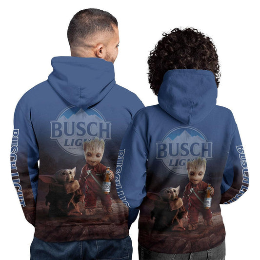 Personalized Busch Light Groot And Baby Yoda Hoodie
